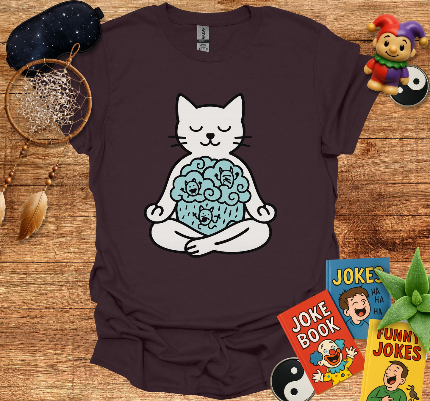 Cute Zen Cat with Bubble Tea Illustration Product Product Type