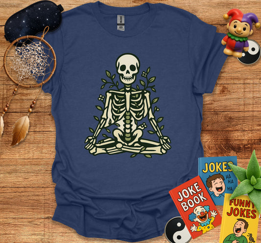 Meditating Skeleton Graphic on Blue T-Shirt product
