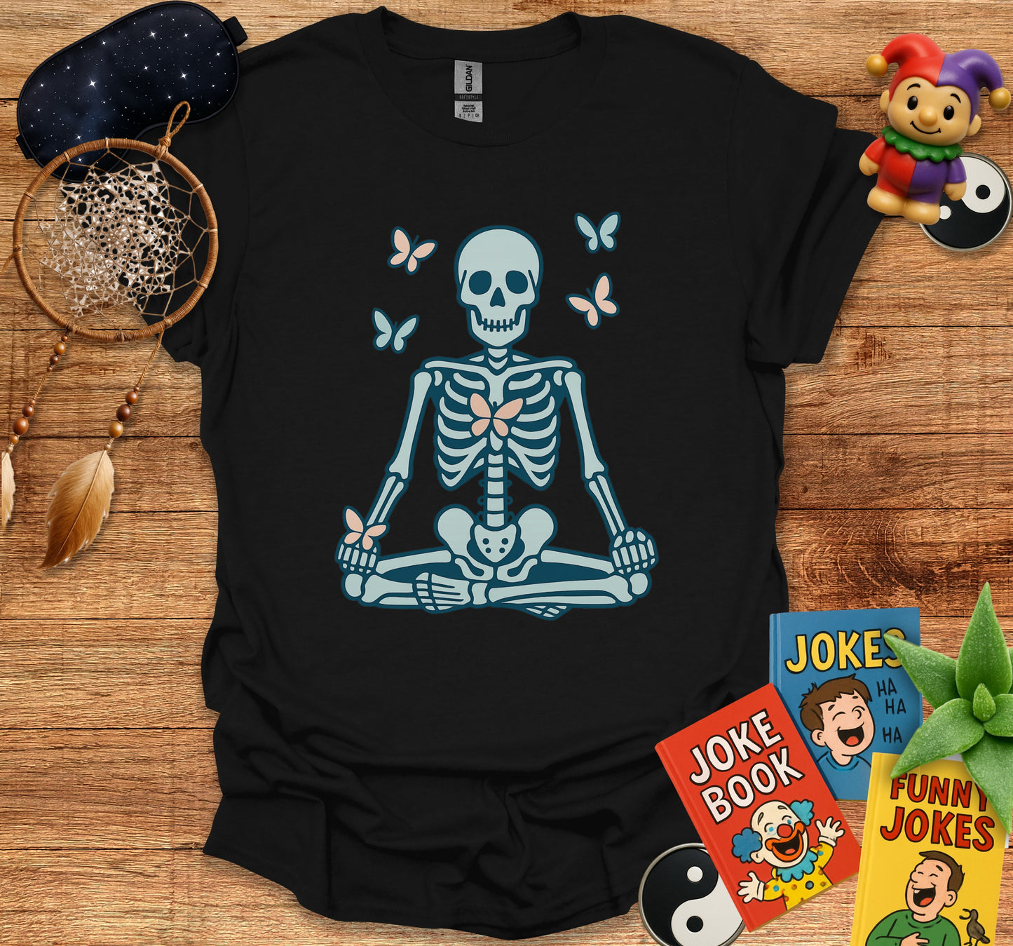 Meditating Skeleton with Butterflies Graphic product type