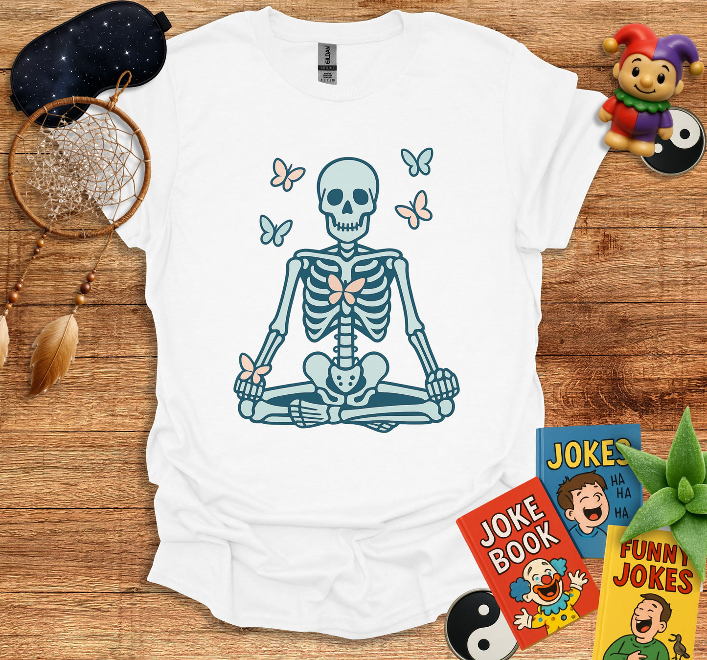 Meditating Skeleton with Butterflies Shirt product type