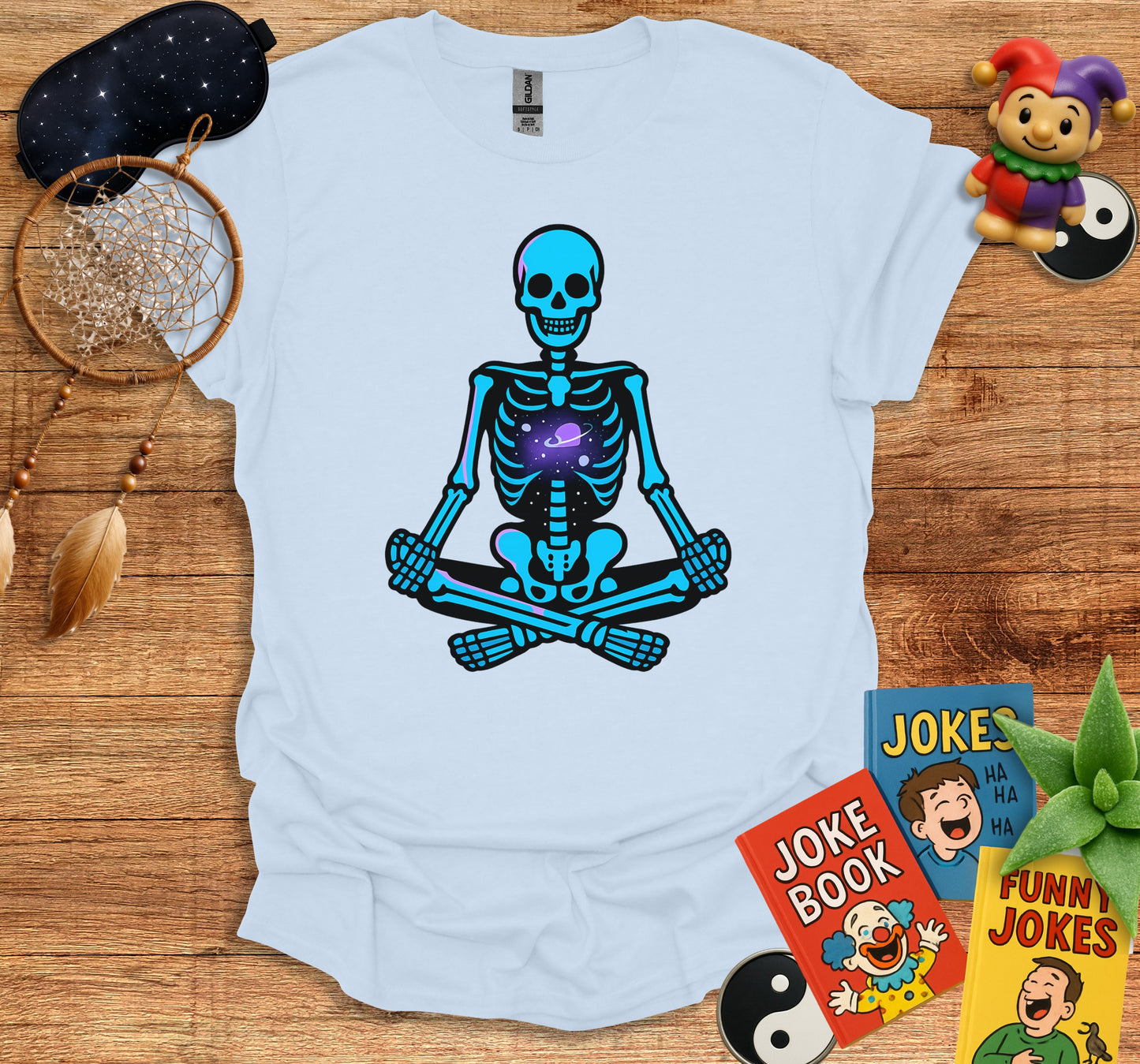 Meditating Skeleton Cosmic T-shirt Product Type