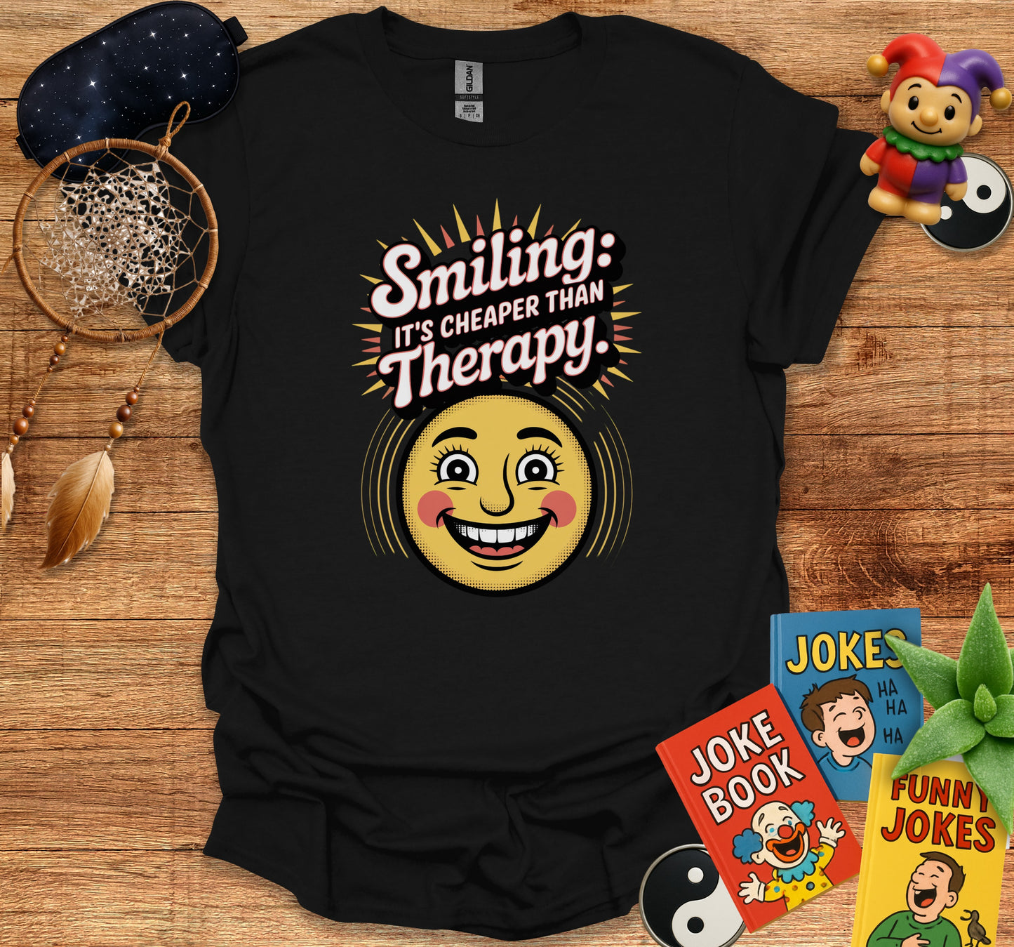 Smiling Cheaper Than Therapy Funny Graphic Tee product