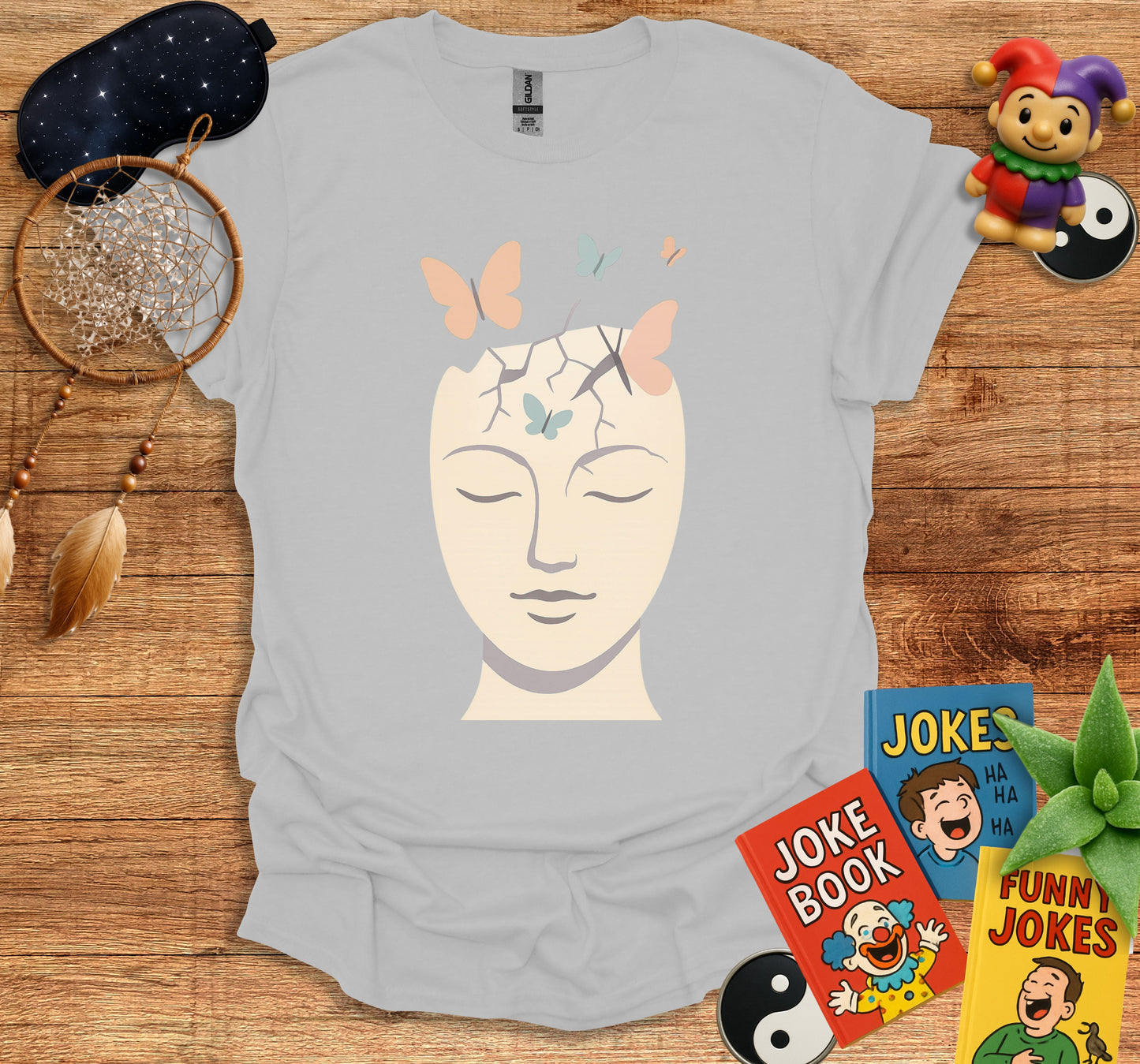 Dreamy Face and Butterflies Graphic T-Shirt product