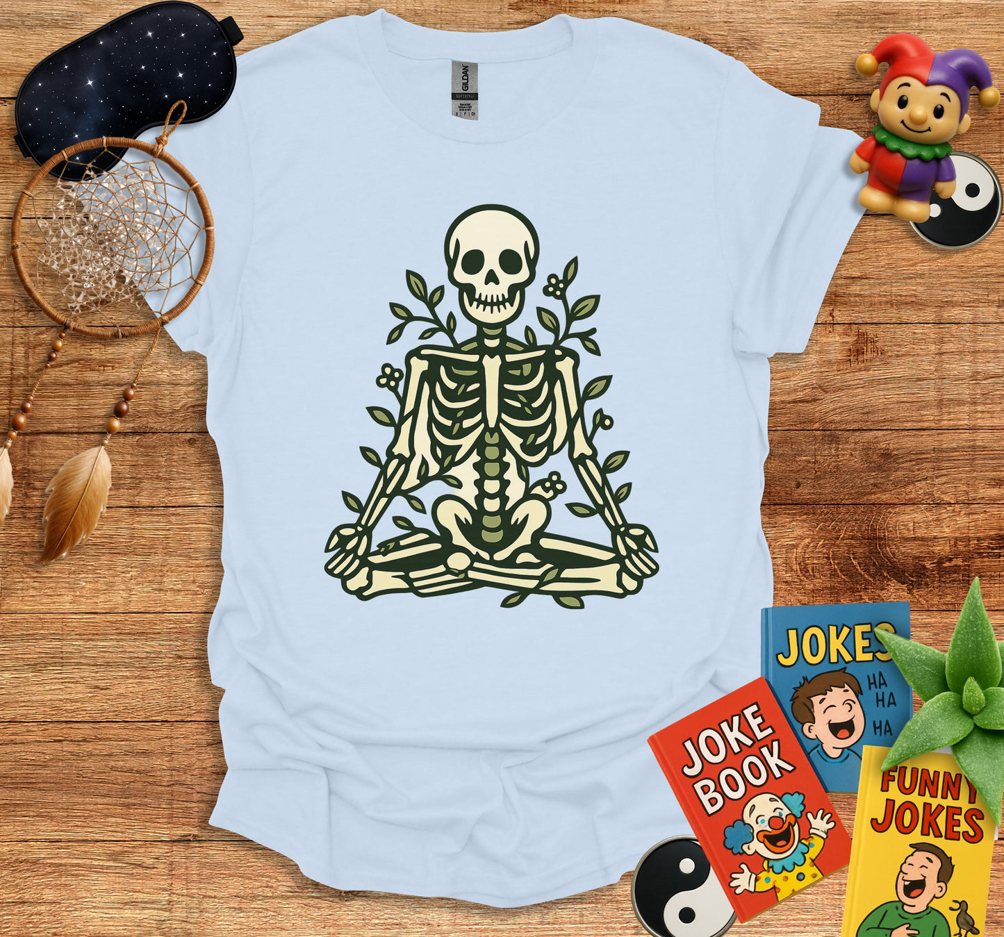 Meditating Skeleton with Floral Design T-shirt product