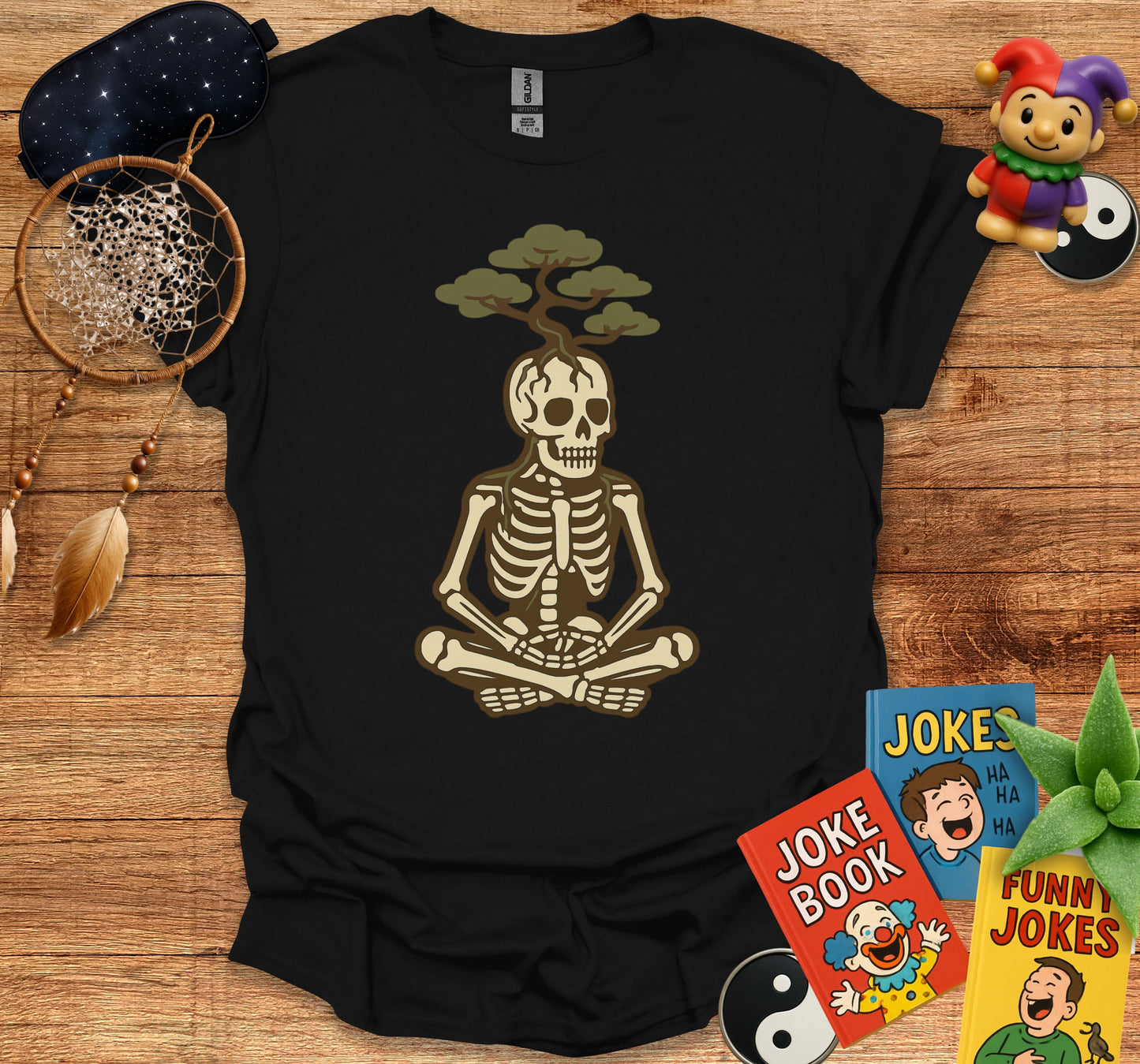 Meditating Skeleton with Tree on Head T-Shirt product