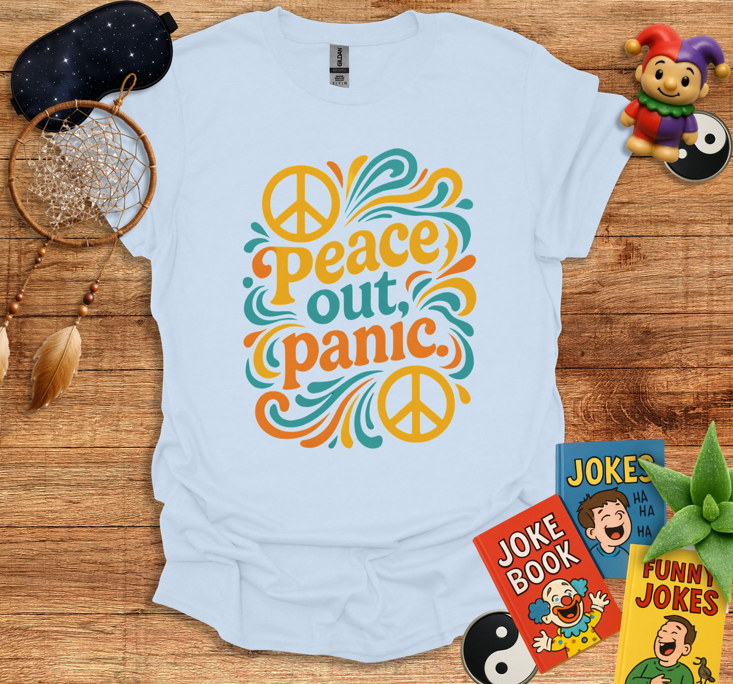 Peace Out Panic Colorful Graphic Tee product type