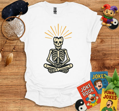 Meditating Skeleton Graphic T-Shirt for Casual Product