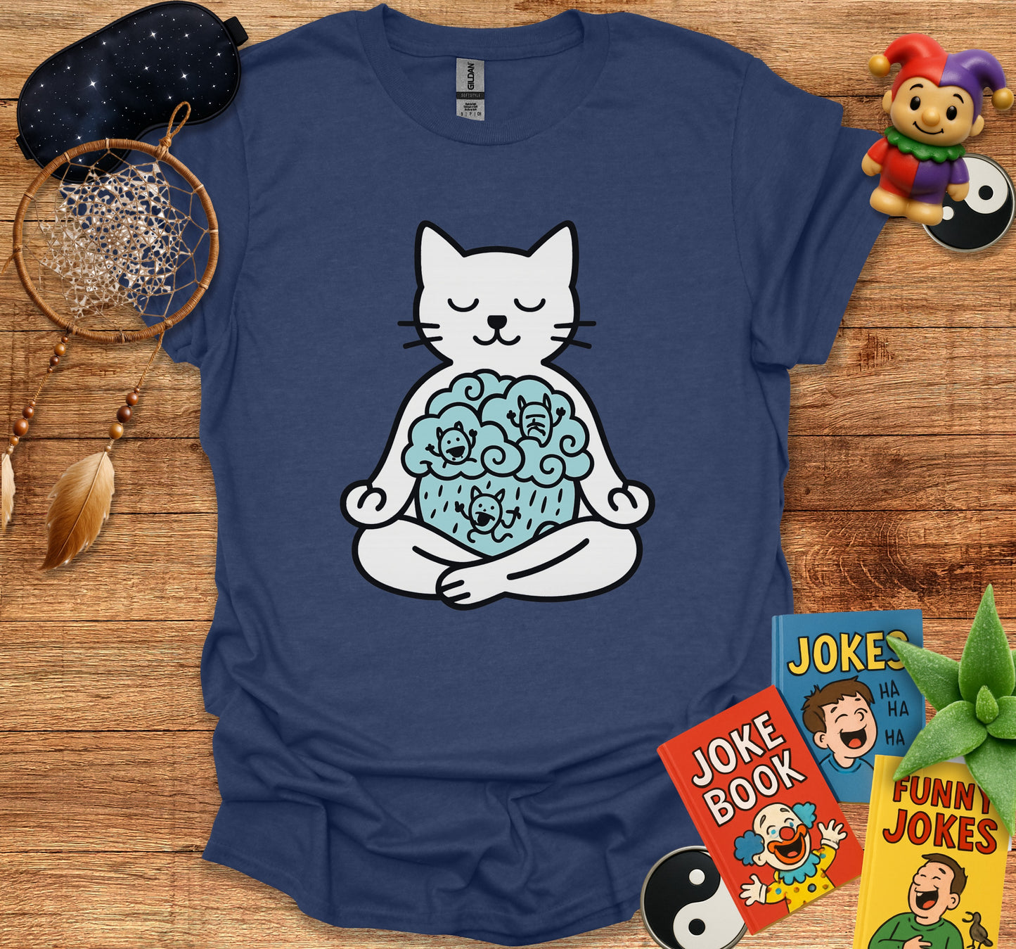 Meditating Cat with Funny Faces Print T-shirt product