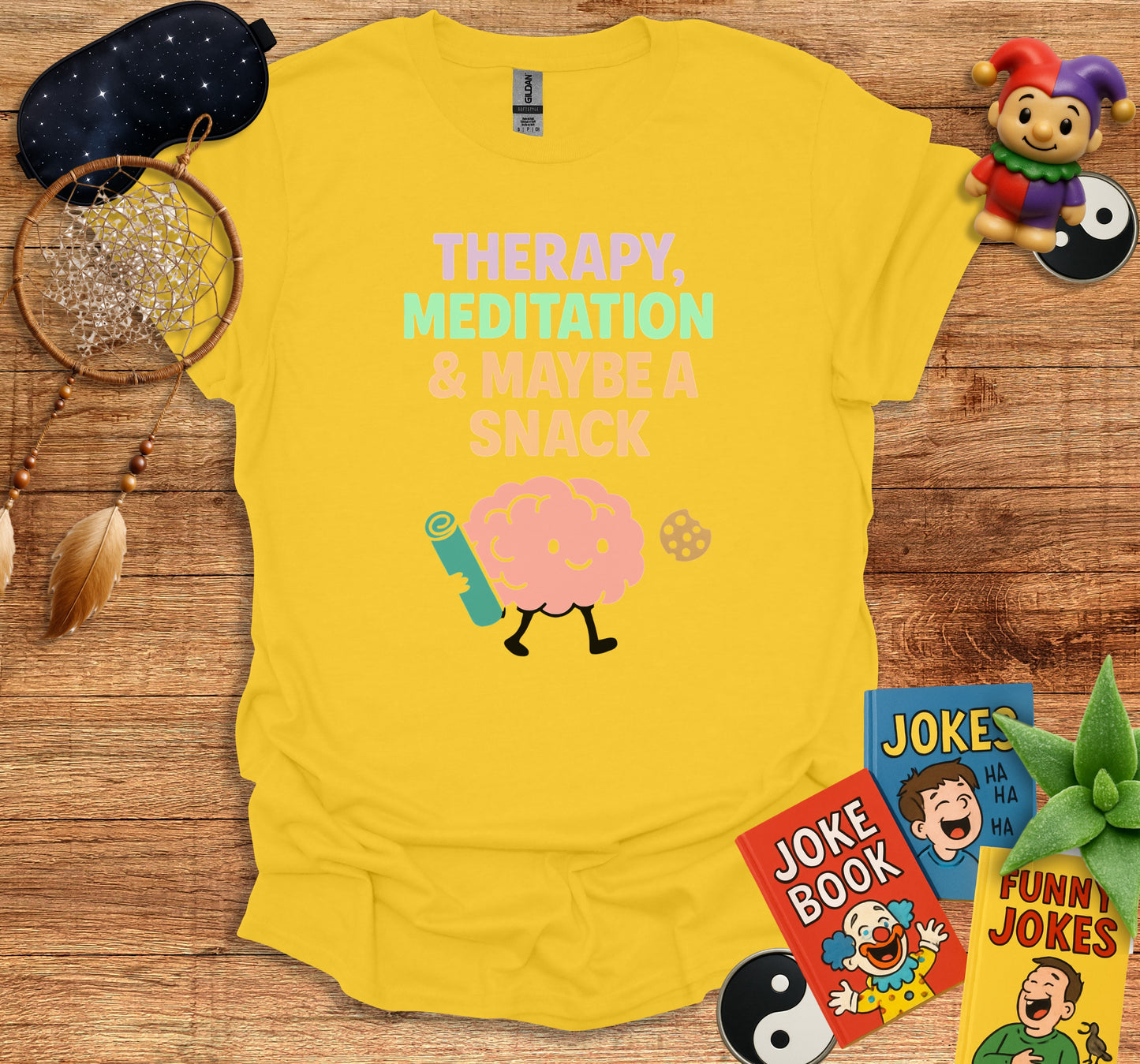 Therapy Meditation Maybe Snack Funny Brain Mental Health T-Shirt