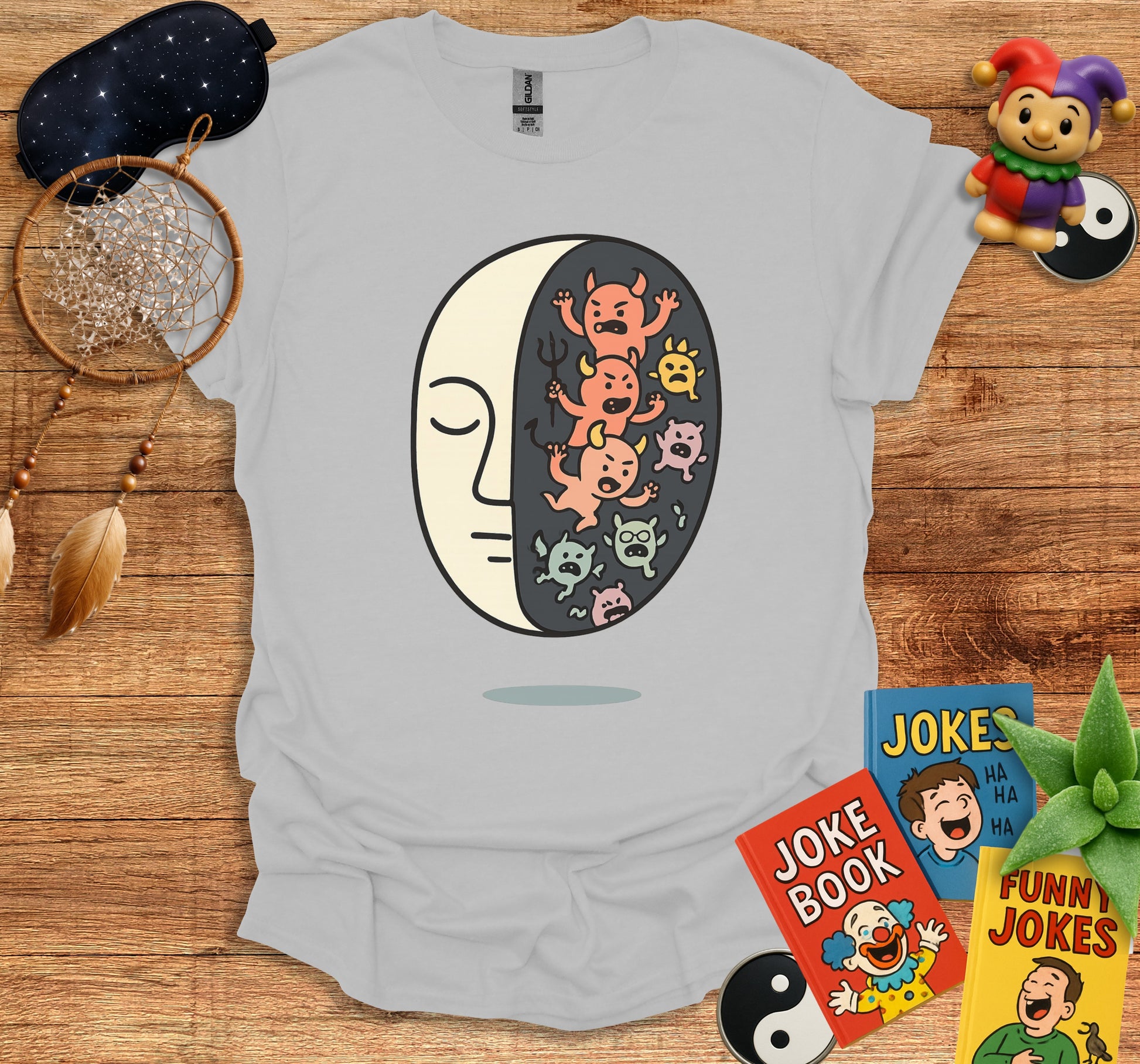 Whimsical Half Face Comic Characters Graphic Shirt product