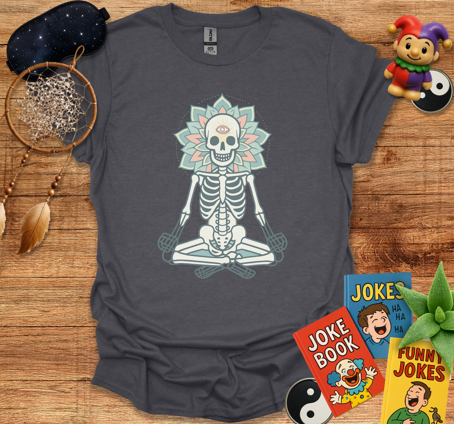 Meditating Skeleton Graphic Tee Unique Shirt product