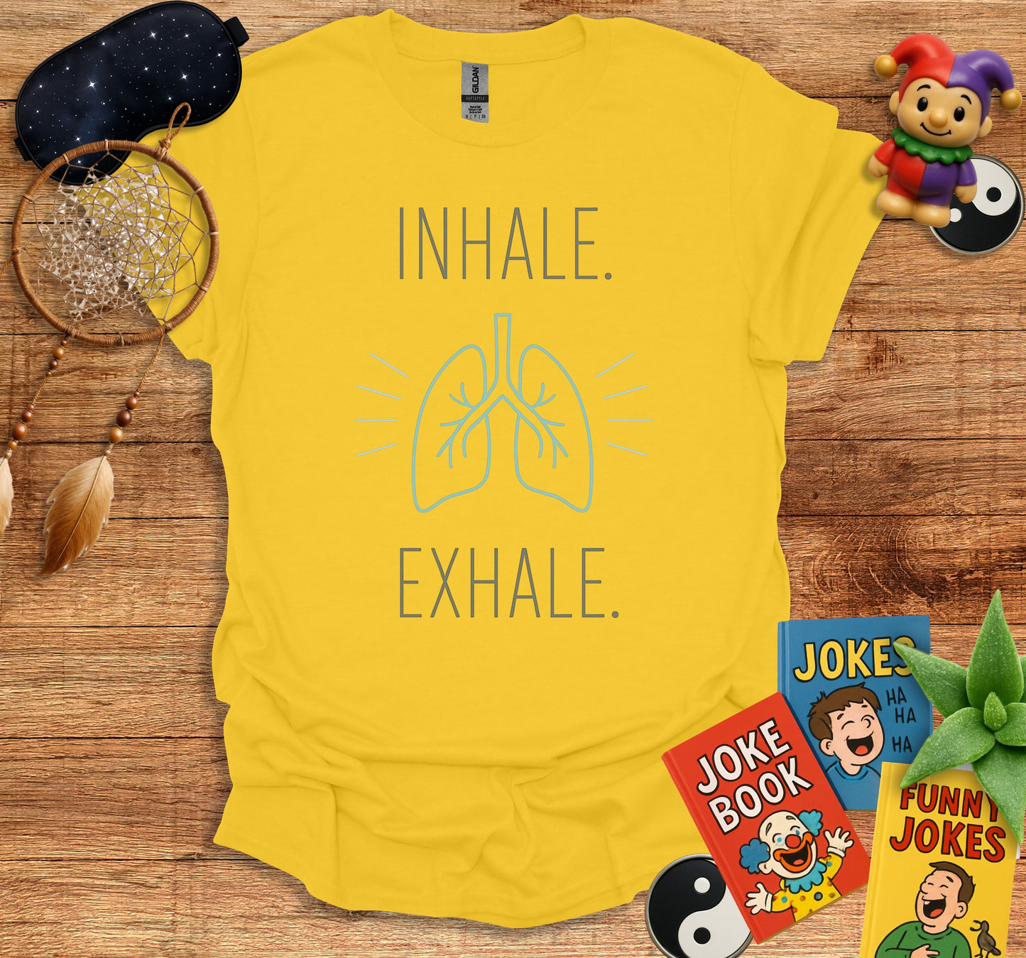 Inhale Exhale Lungs Graphic Minimalist Yoga Zen Style T-Shirt