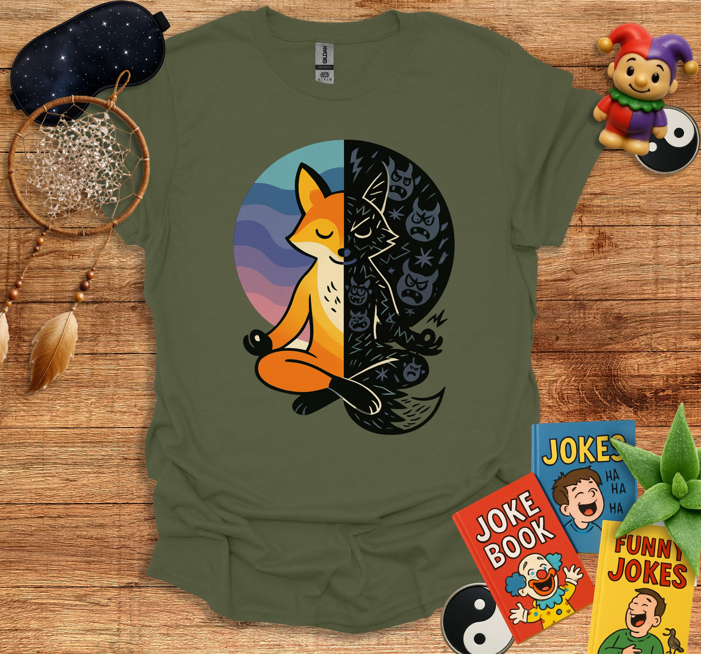 Fox Meditating Colorful and Dark Pattern T-Shirt product