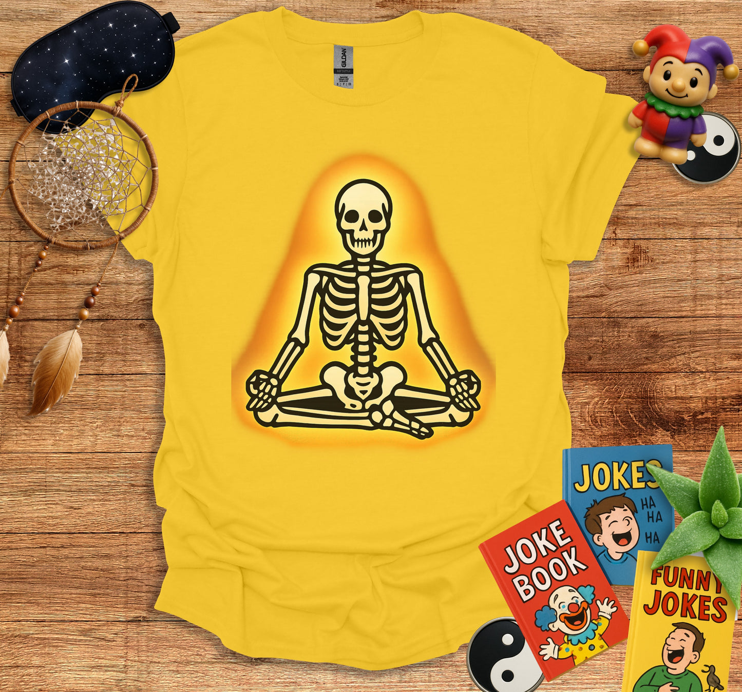 Meditative Skeleton Graphic Tee Shirt Unique Novelty product