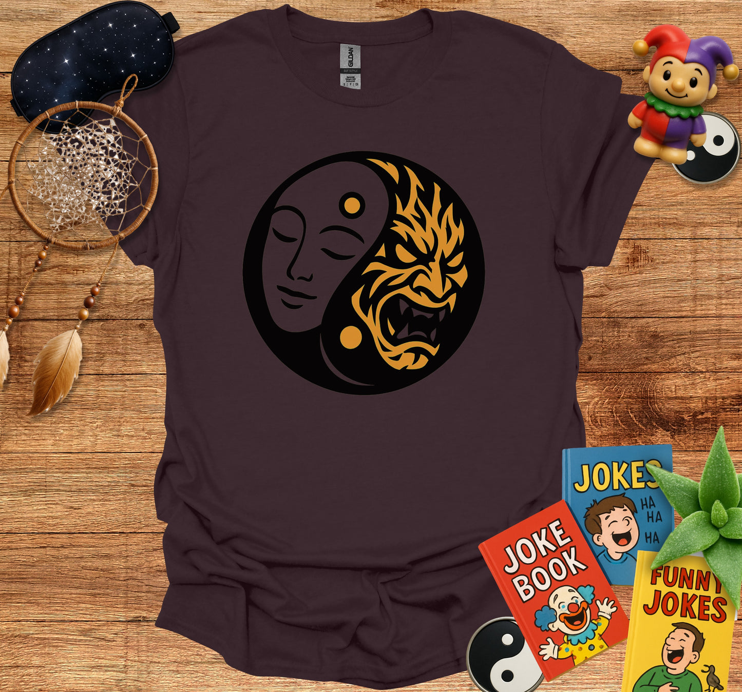 Yin Yang Mask Half Face Tiger T-shirt product