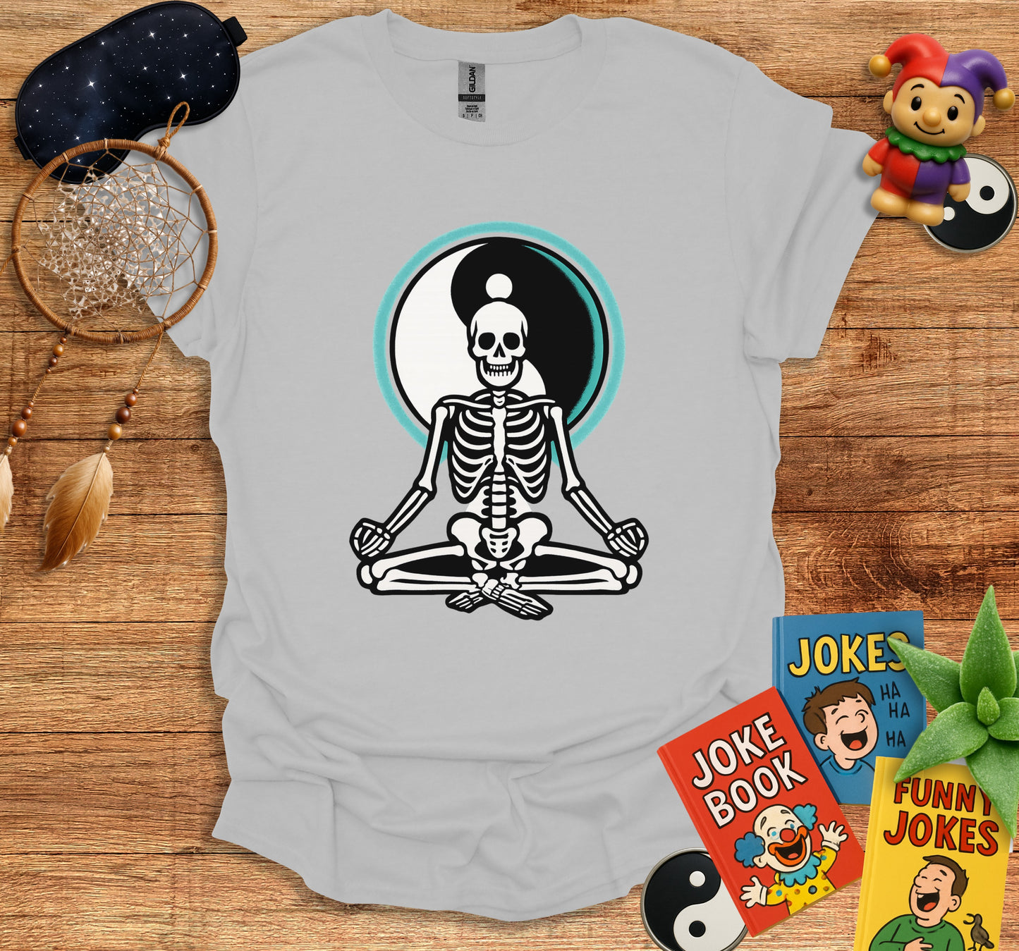 Meditating Skeleton Ying Yang Graphic Tee Shirt product