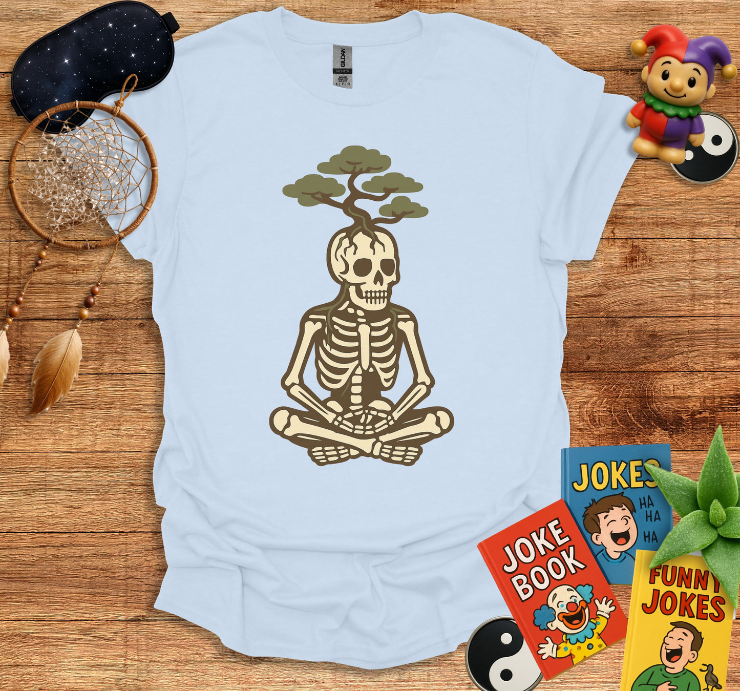 Meditating Skeleton with Tree Graphic T-Shirt product type