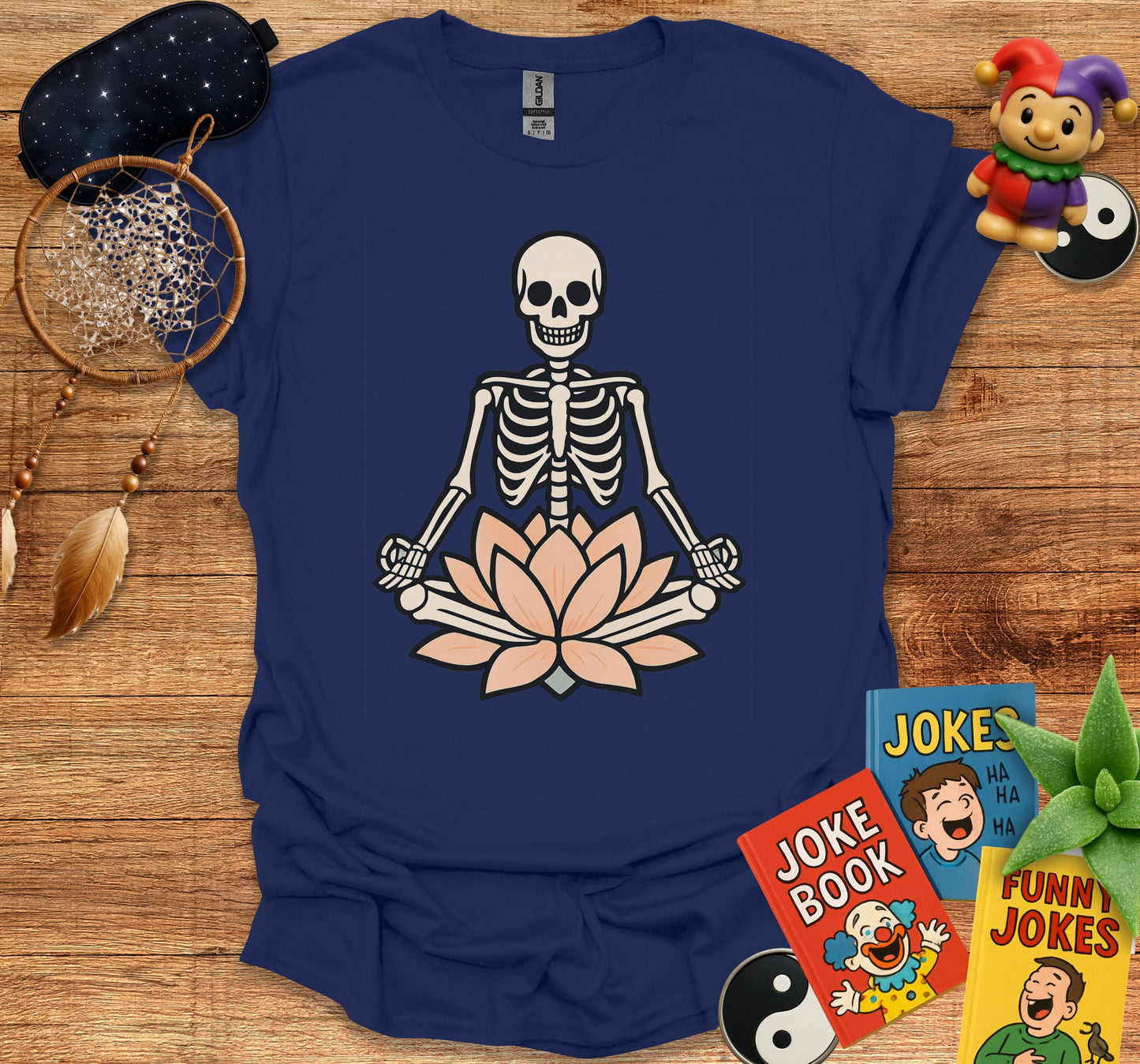 Skeleton Meditating with Lotus Design on T Shirt product