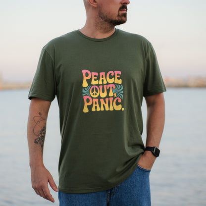 Peace Out Panic Text Design Graphic Shirt Product