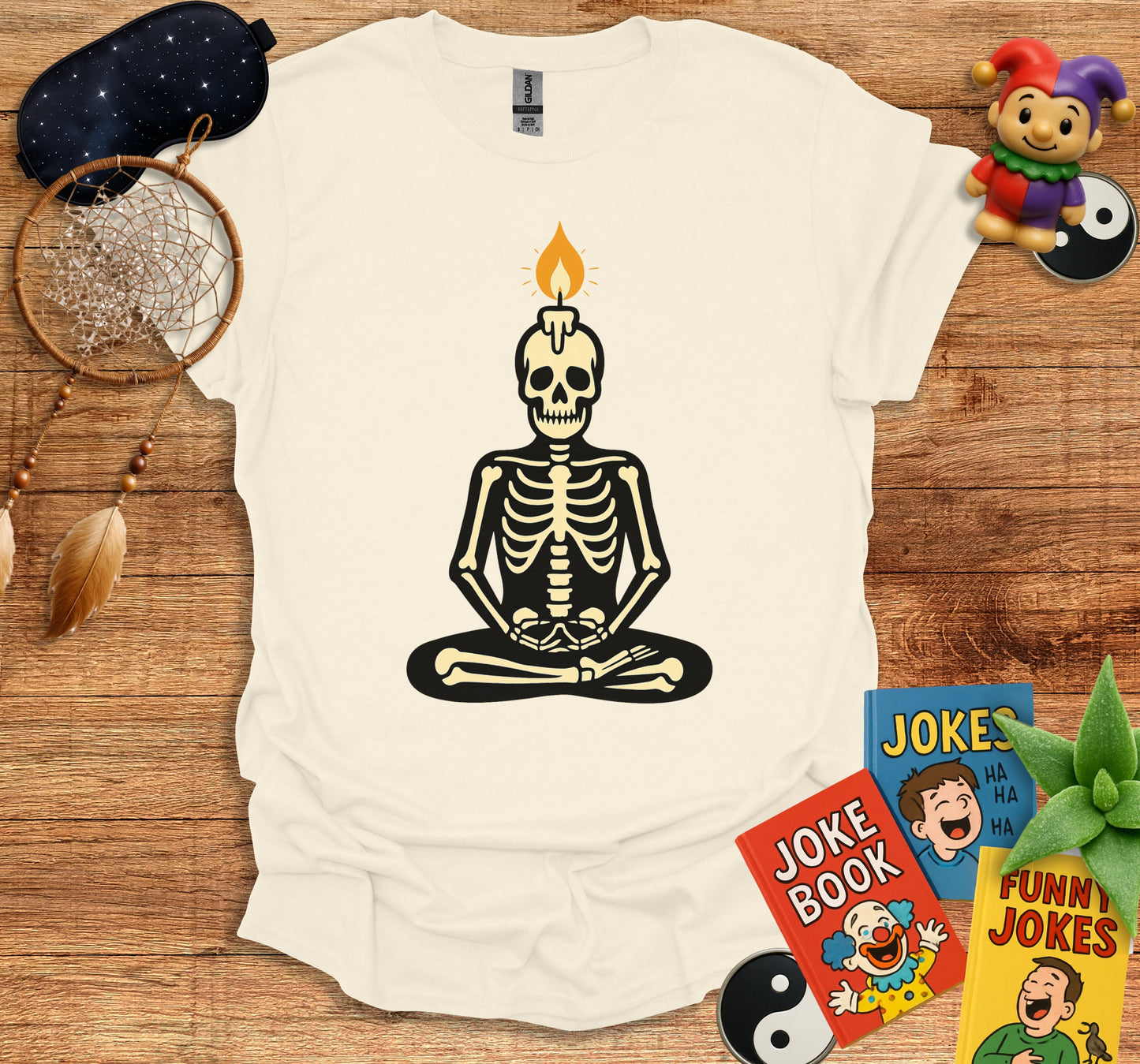 Meditating Skeleton with Flame Design T-Shirt product