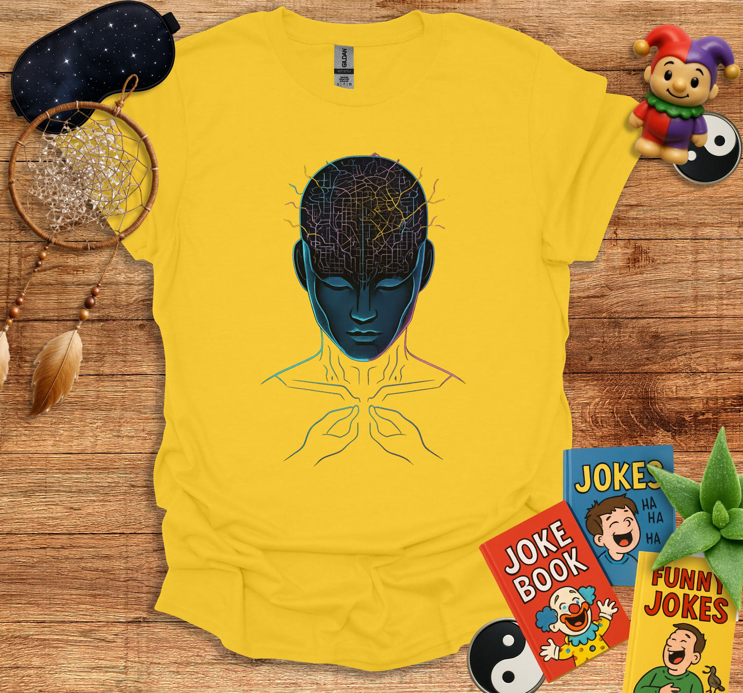 Futuristic Abstract Yellow Tee Funny Joke Book Product