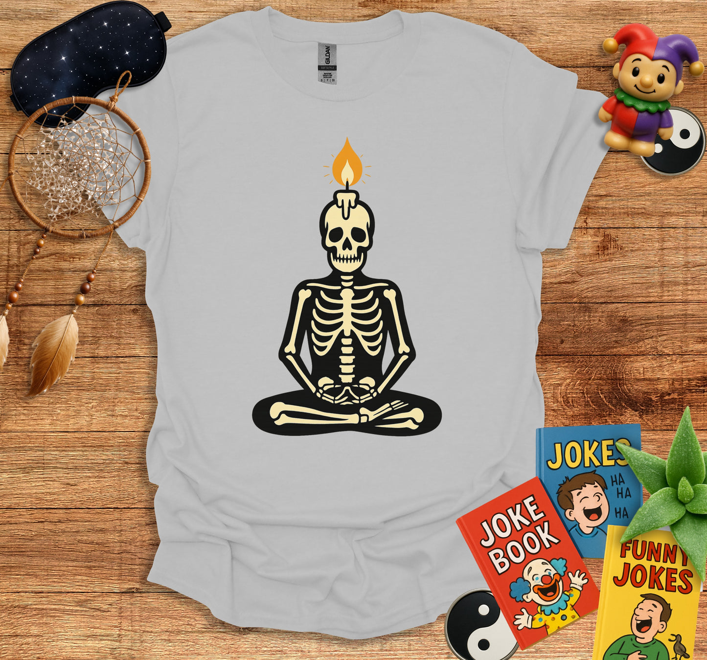Meditating Skeleton Flame Head Unisex Graphic TShirt product