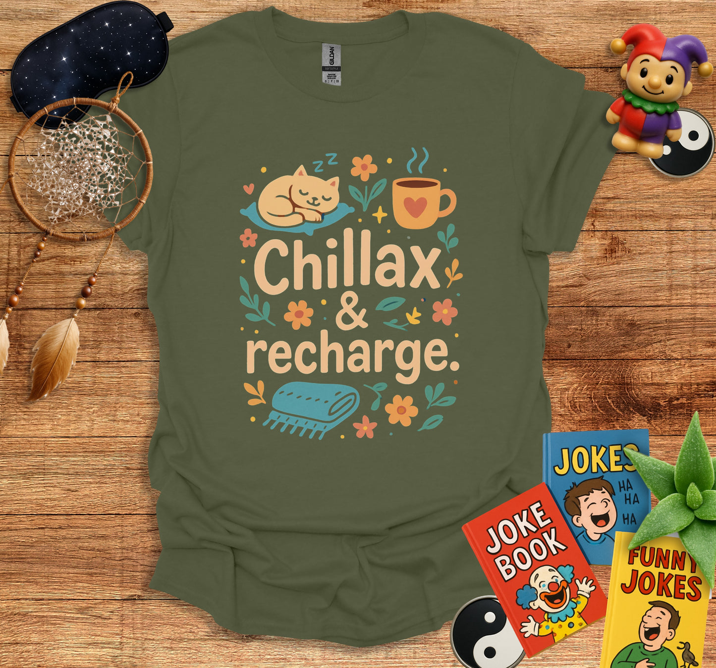 Chillax and Recharge Cute Cat Design T-shirt product