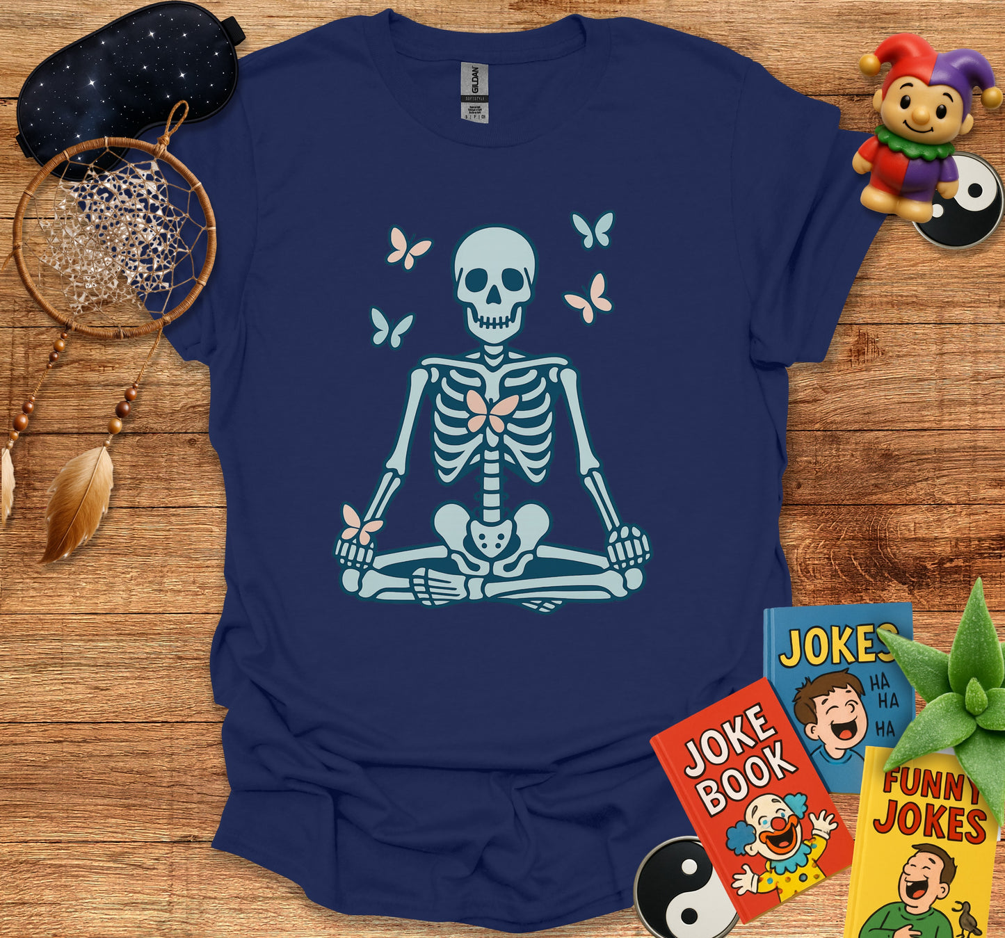 Meditating Skeleton with Butterflies T-shirt product type