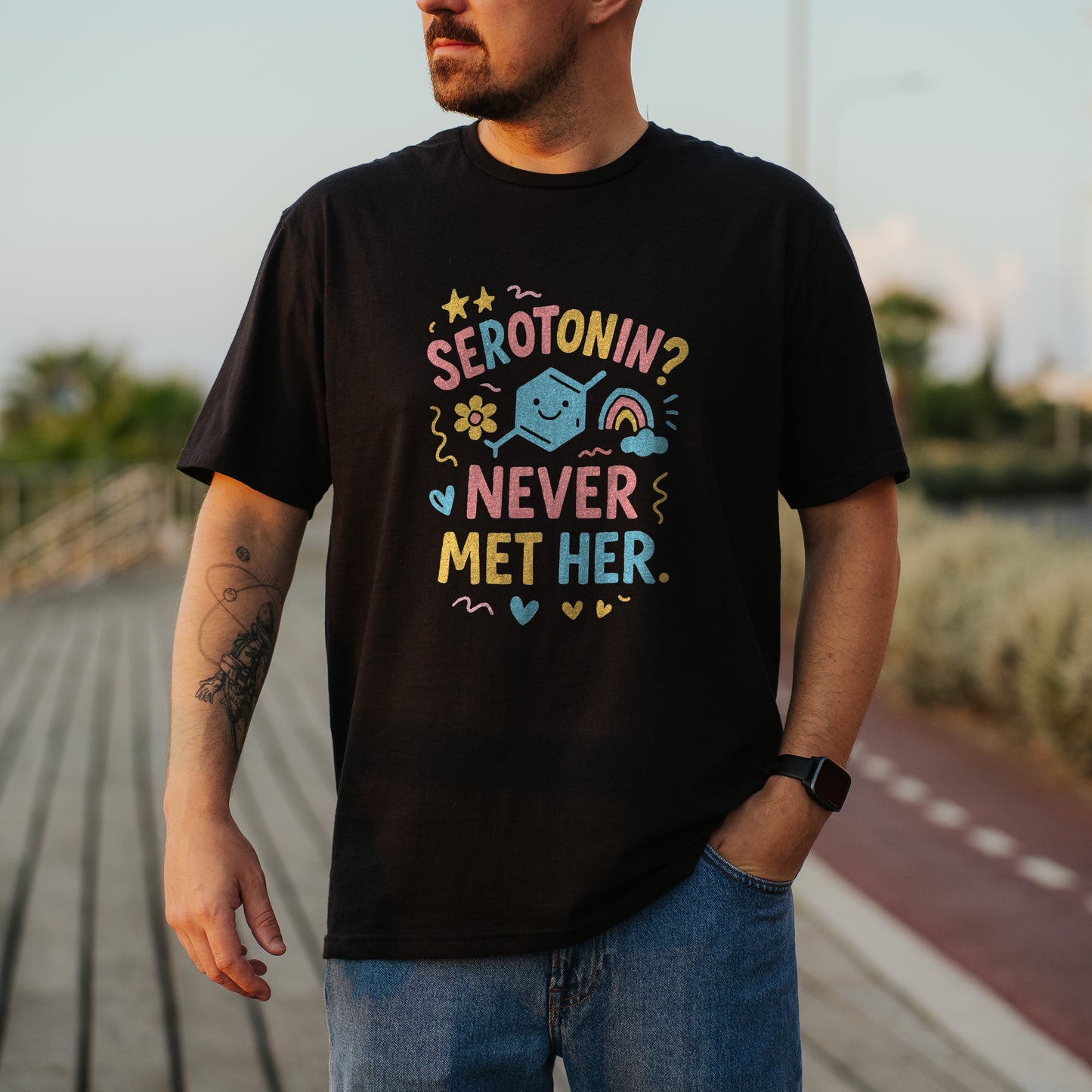 Serotonin Never Met Her Colorful Print T-shirt