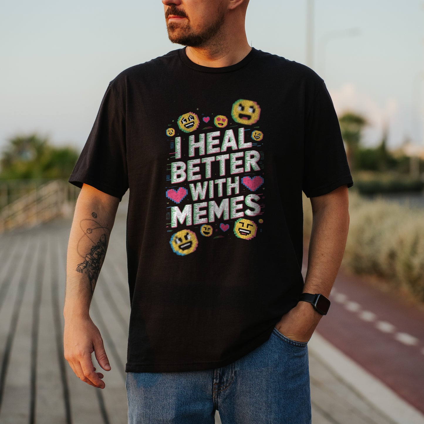 I Heal Better With Memes Emoji Print Shirt product type