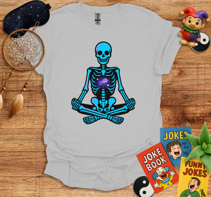 Meditating Skeleton Funny Jokes Included on Shirt Product