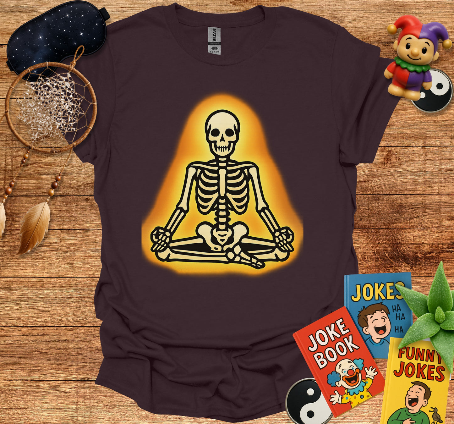 Meditating Skeleton Humor Graphic Tee product
