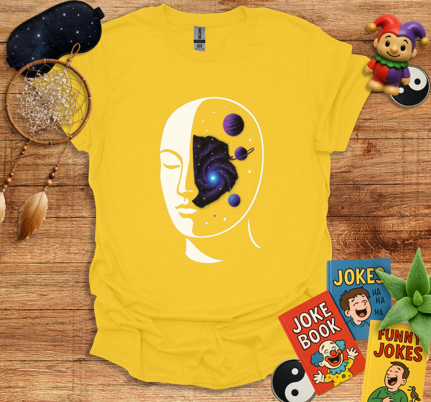 Outer Space Face Dream Graphic Yellow T-Shirt product