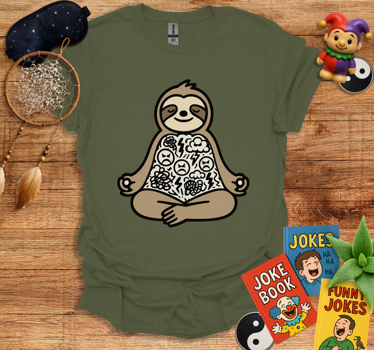 Meditative Sloth Design Relaxed Fit Tee Shirt product type