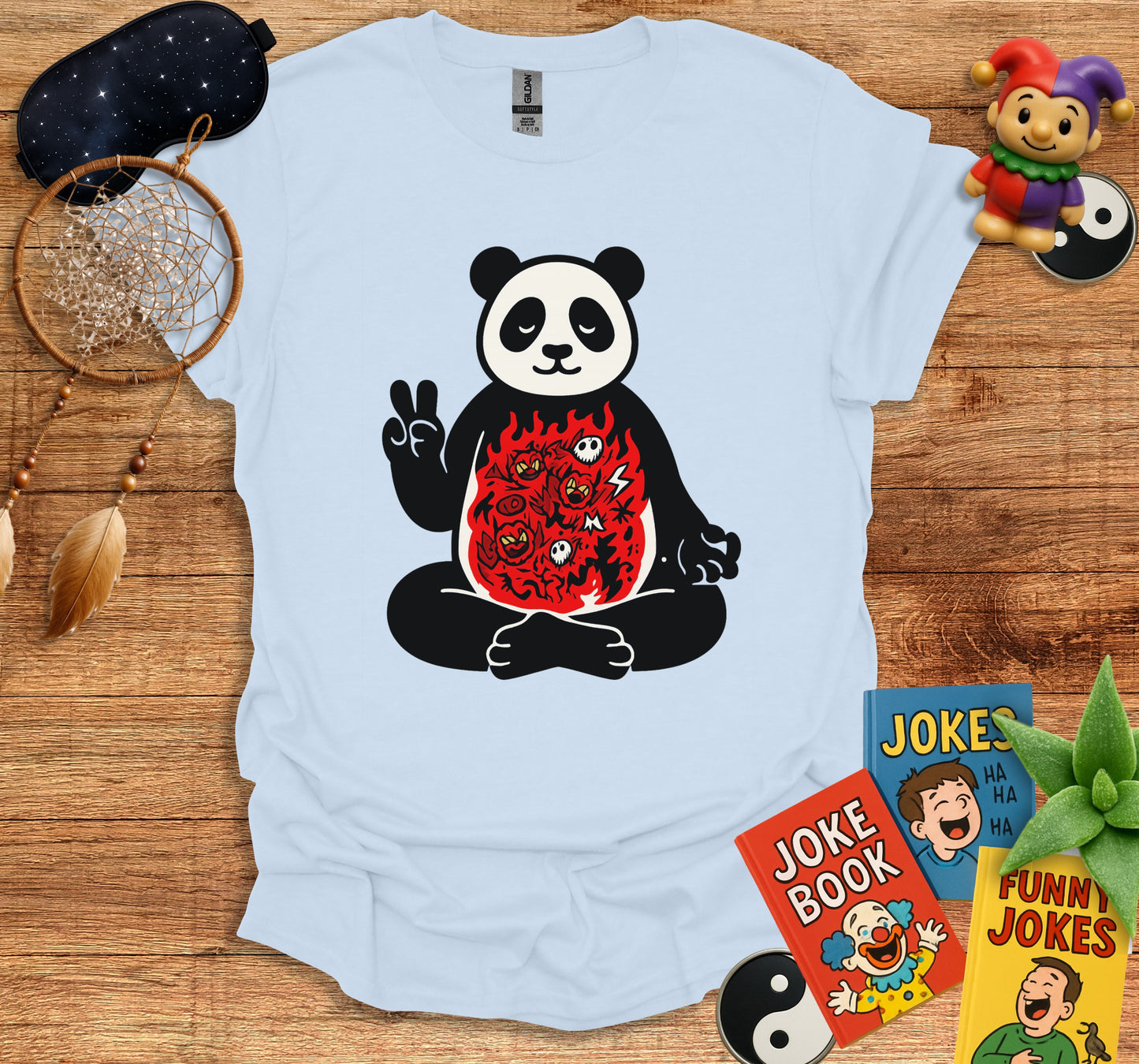 Meditating Panda with Peace Gesture T-shirt product