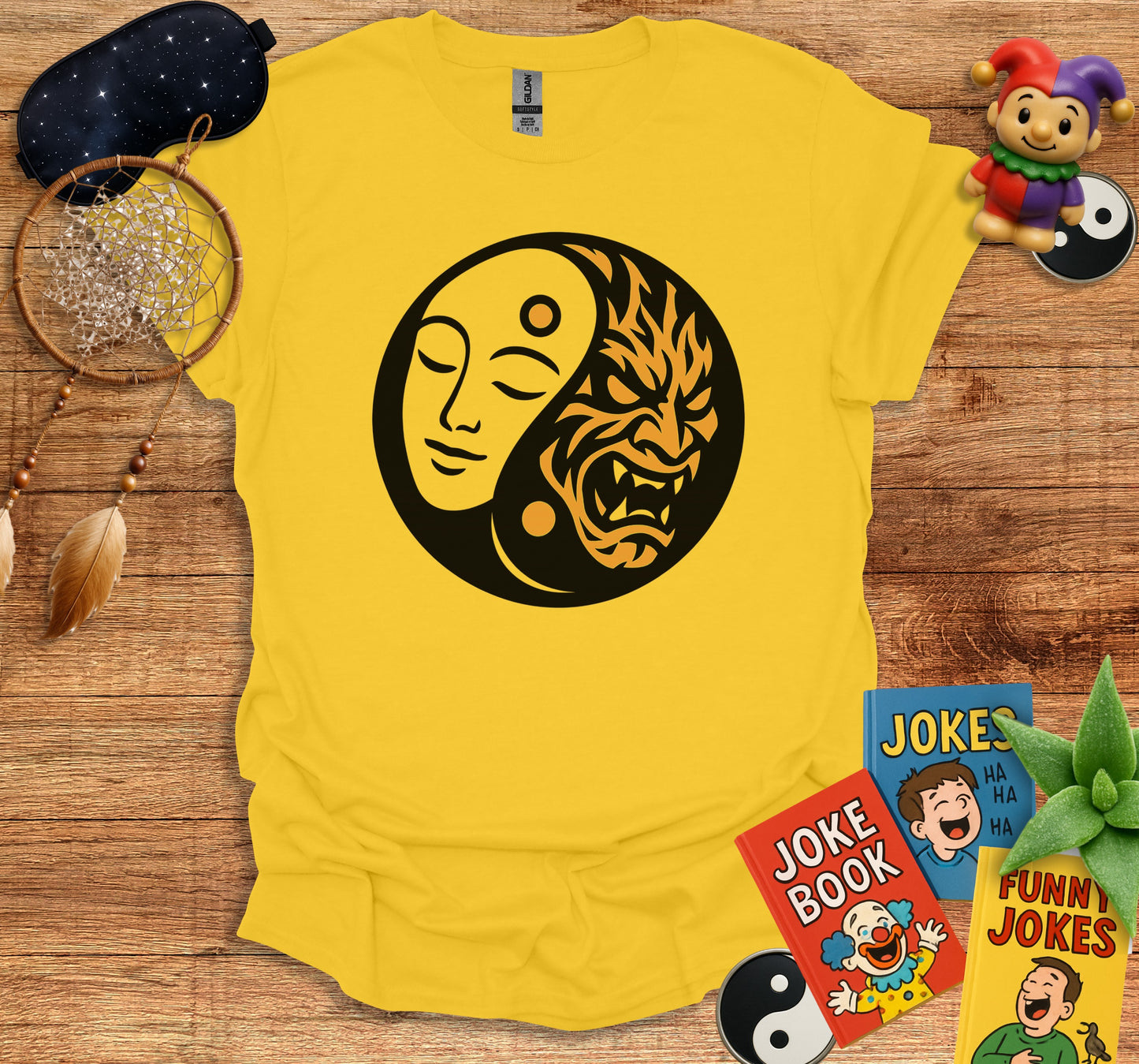 Yellow Shirt with Yin Yang Faces Design Product