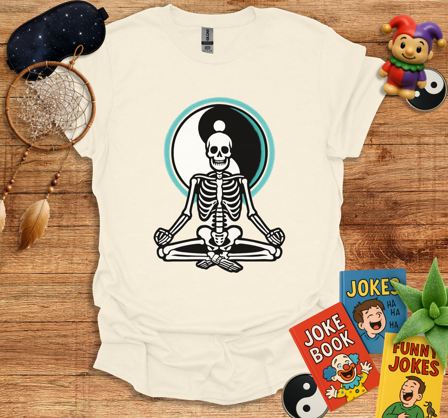 Meditating Skeleton with Yin Yang Graphic T-shirt product type