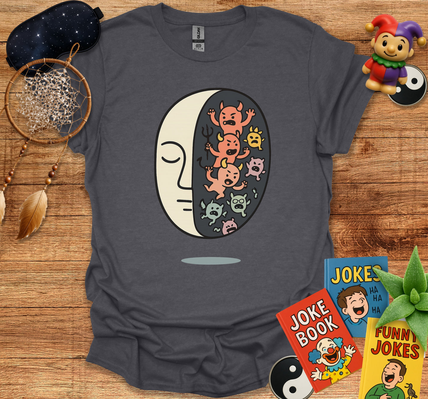 Sleepy Face with Colorful Monsters Graphic T-Shirt product