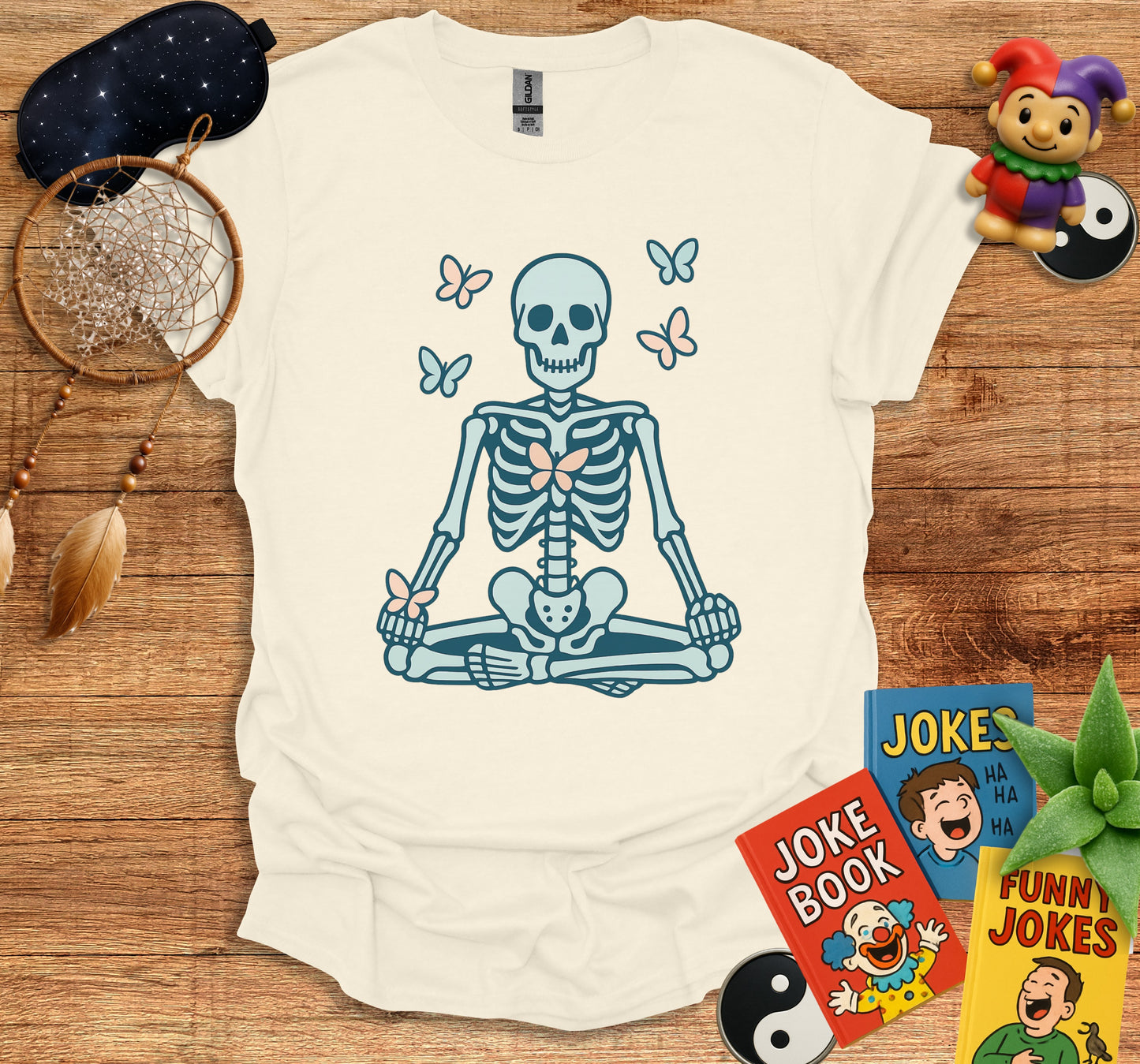Meditating Skeleton With Butterflies Graphic T-Shirt product