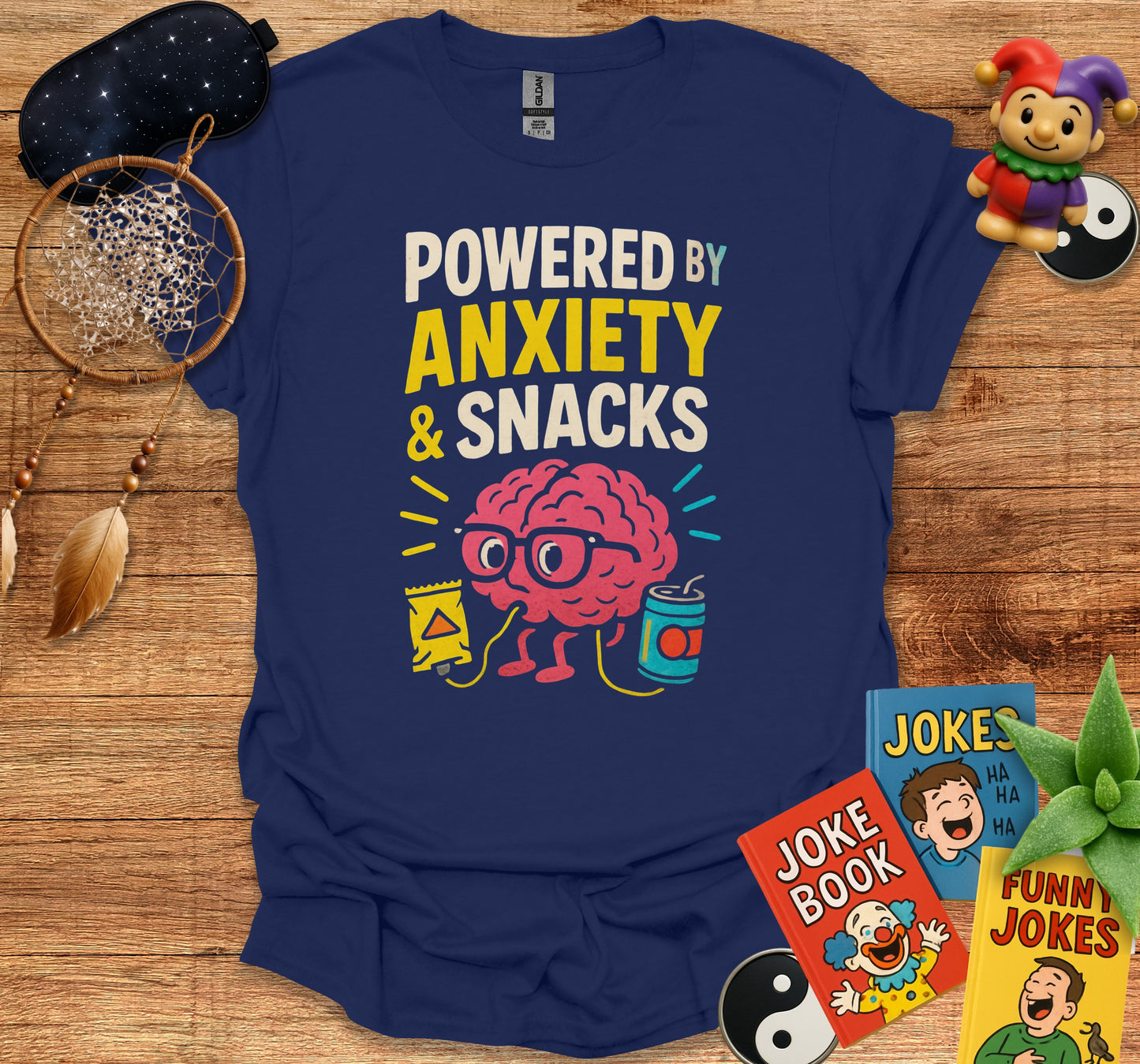 Powered by Anxiety and Snacks Fun T-Shirt product