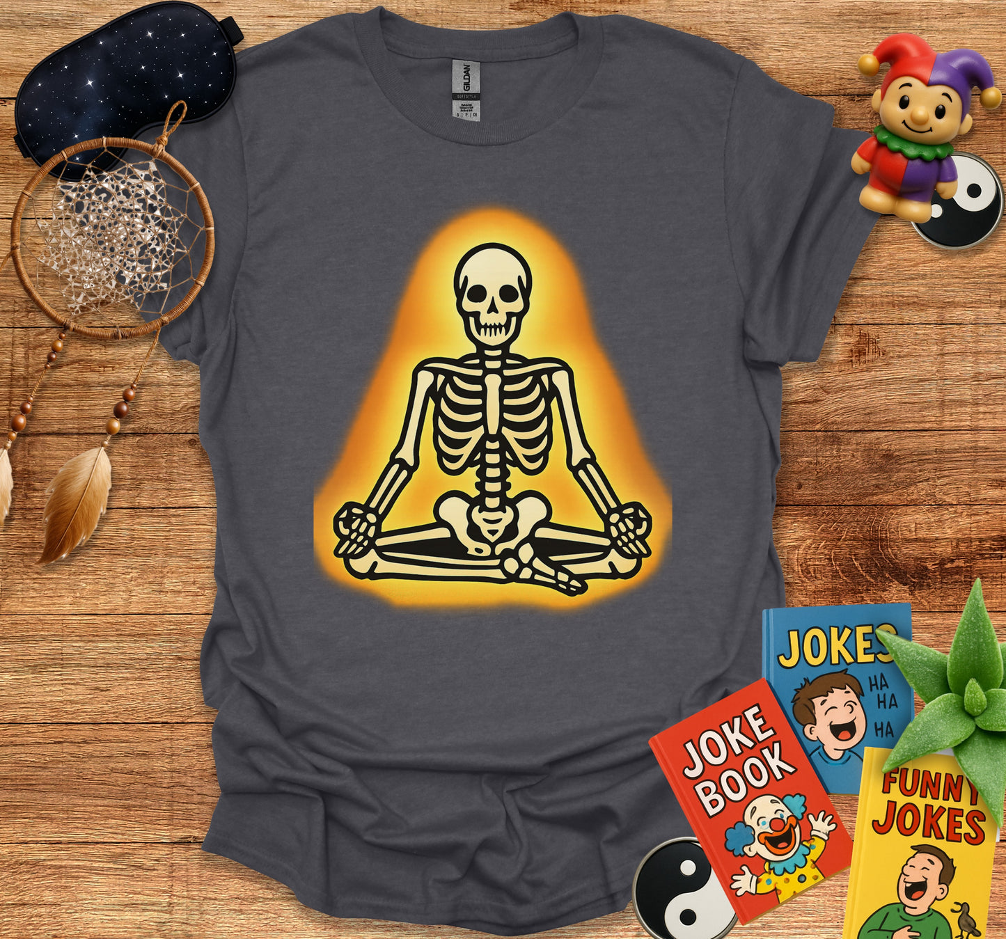 Meditating Skeleton Design Funny Graphic T-Shirt product