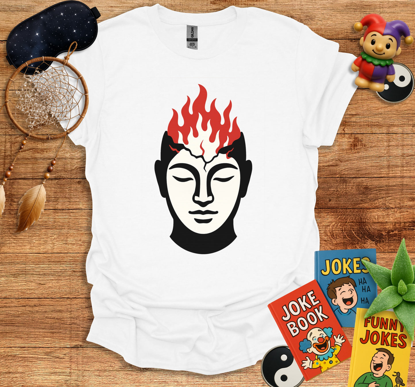 Meditative Buddha with Fiery Thoughts T-shirt product type