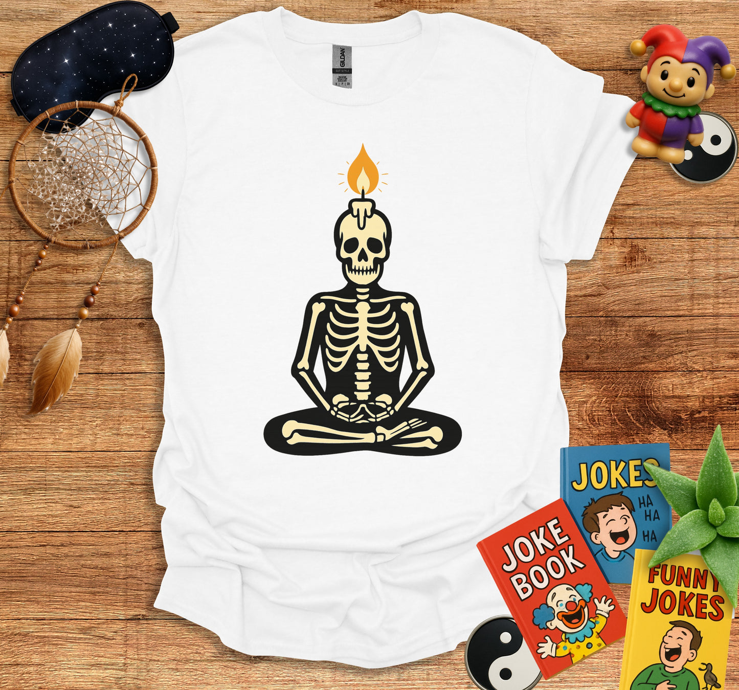 Meditating Skeleton with Flaming Head T-Shirt product type