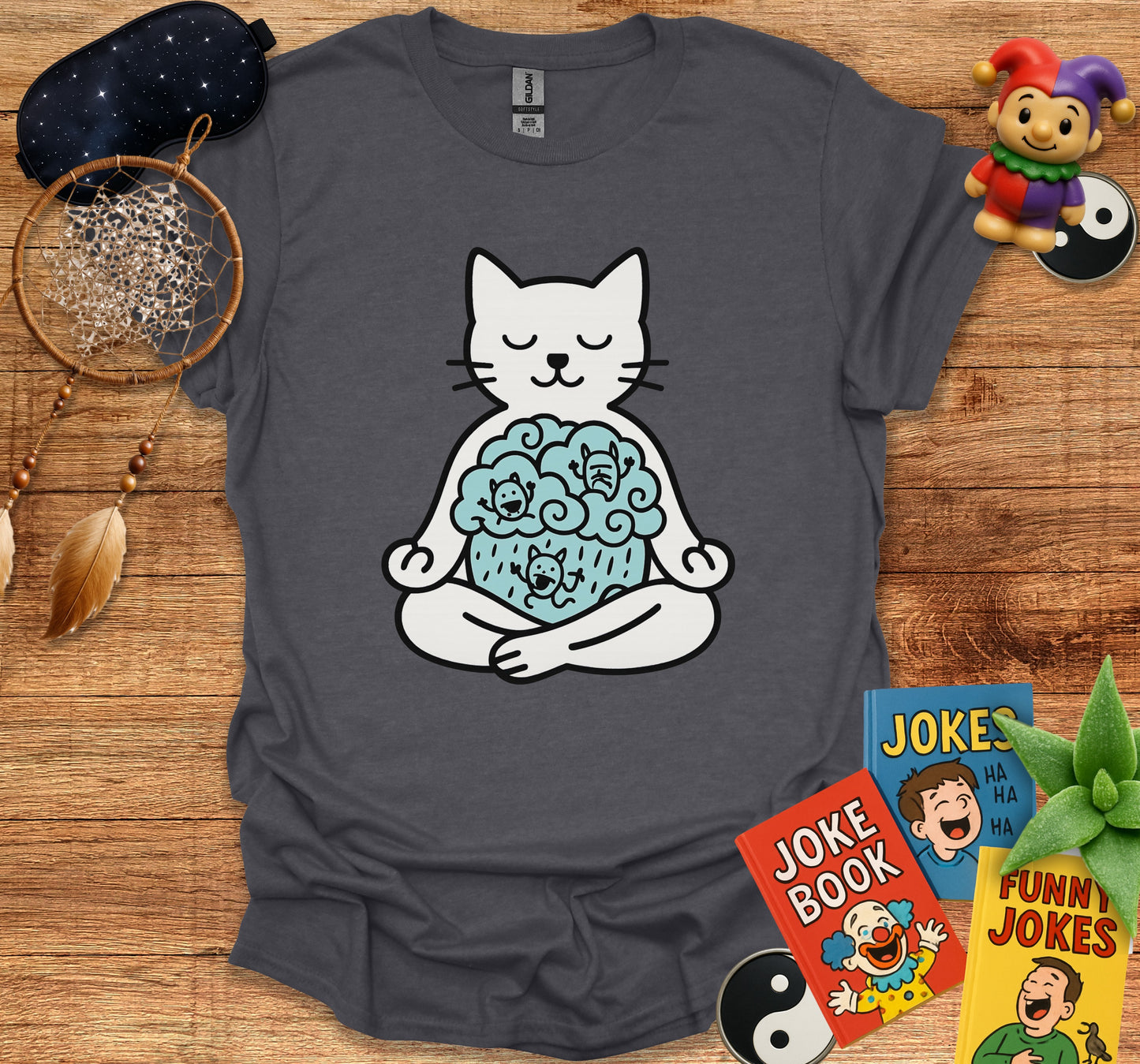 Meditation Cat with Funny Jokes Graphic Tee Shirt product