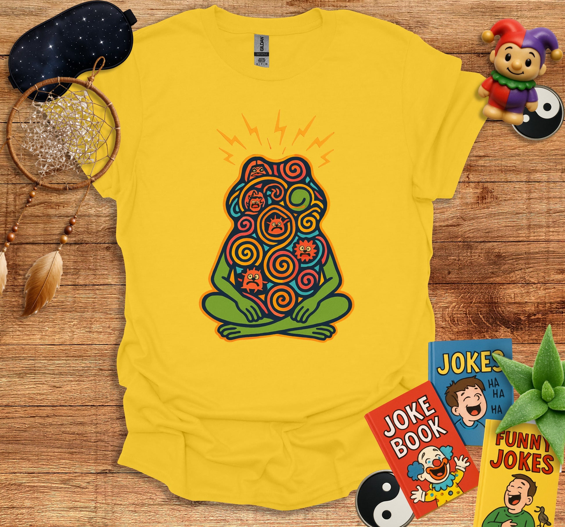 Vibrant Yellow Meditating Frog Art Graphic T-Shirt product type