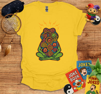 Vibrant Yellow Meditating Frog Art Graphic T-Shirt product type