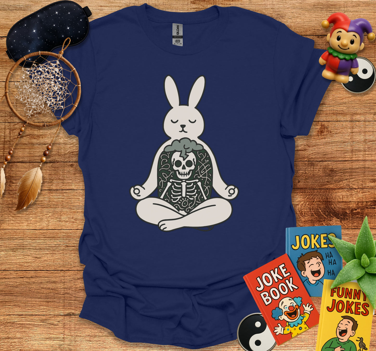 Cute Meditating Rabbit with Skeleton Graphic Shirt product type