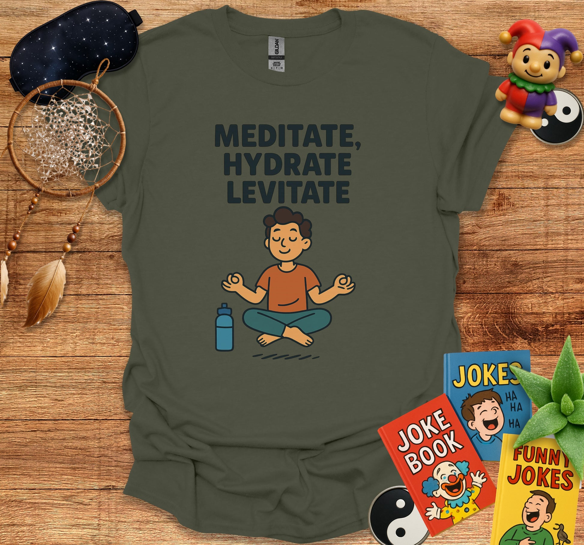 Meditate Hydrate Levitate Comical Illustration product