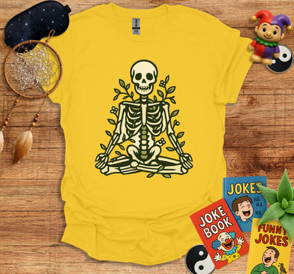 Skeleton Meditation Graphic Yellow T-Shirt product type