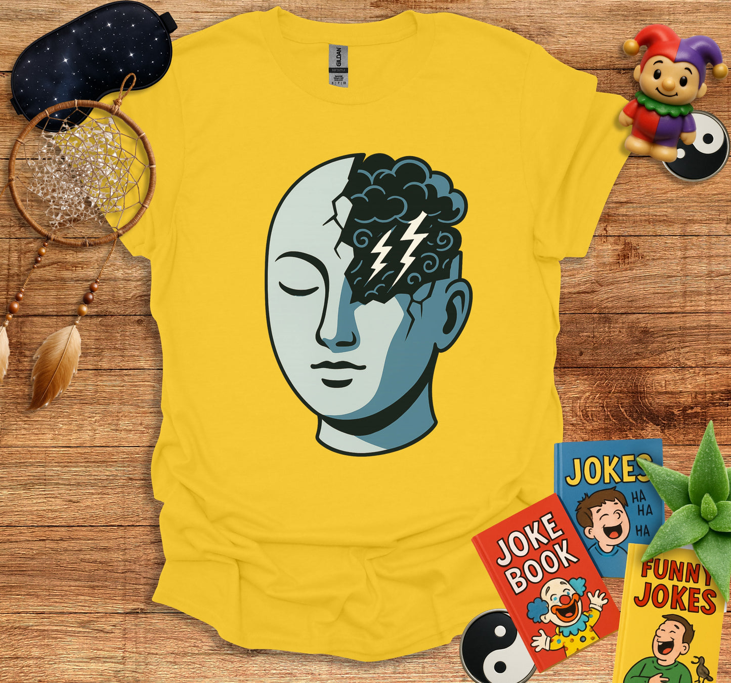 Abstract Lightning Face Yellow Graphic Tee product